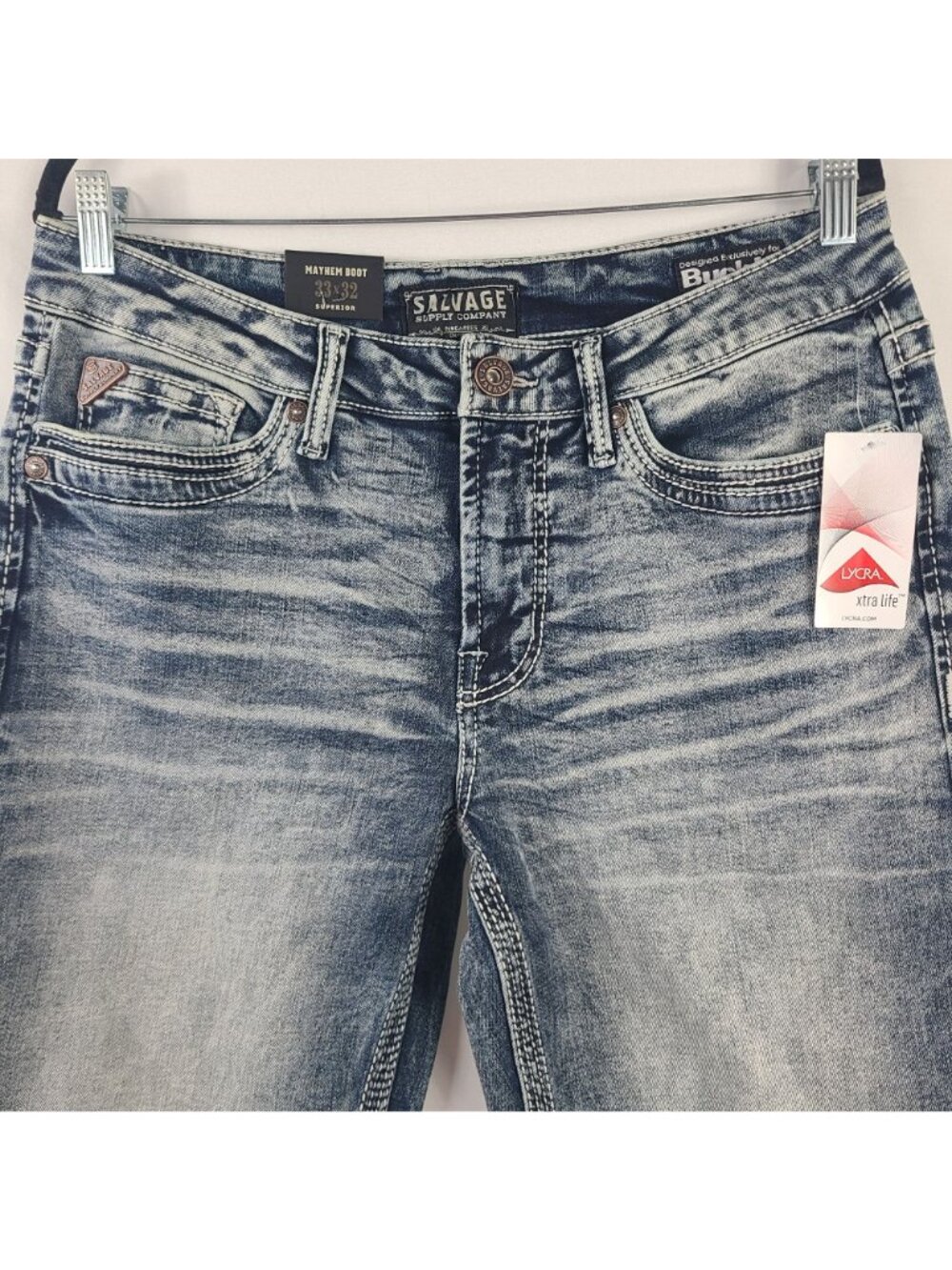 NEW Salvage Mayhem Bootcut Jeans Sz 33x32 Regular Fit Distressed Denim - Picture 3 of 7